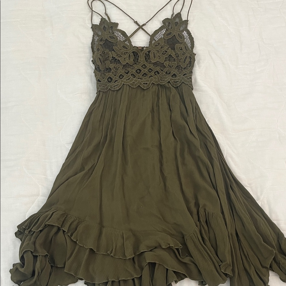 FREE PEOPLE Olive Green Lace Dress